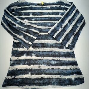 People Like Frank Loose Knit Tunic Top Womens Size XS Blue White Tie Dye Striped